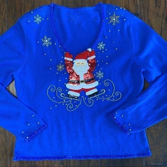 Santa Ugly/Cute Christmas V-Neck Sweater - Picture 4 of 16